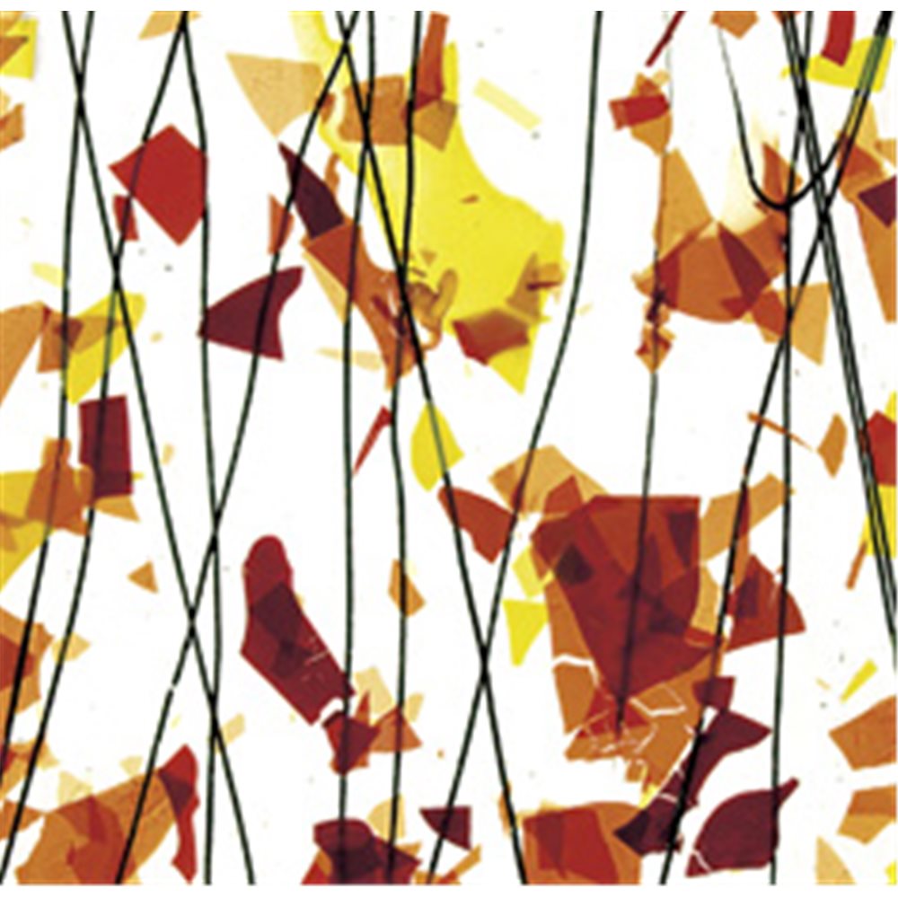 Bullseye AUTUMN: Orange, Yellow & Red on Clear Base - Collage - 3mm - Single Rolled - Fusible Glass Sheets
