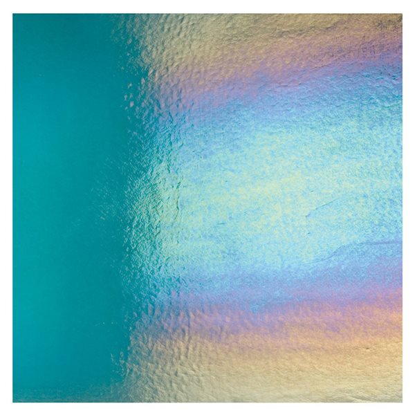 Bullseye Aquamarine Blue - Transparent - Rainbow Iridescent - 2mm - Thin Rolled - Fusing Glas Tafeln